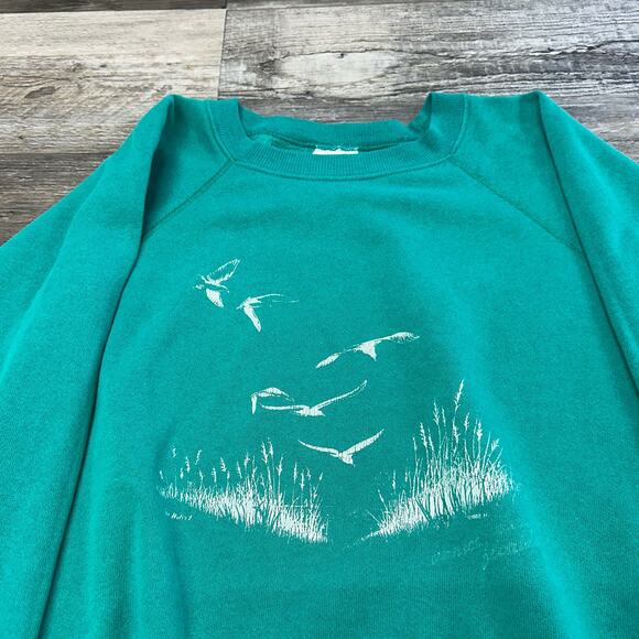 Hanes Other - Vintage 1985 Hanes Blue Green Mens XL Nature Flying Birds Crewneck Pullover 80s
